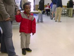 MS PAN Boy waiting with his mother at polling place during preseidential election / Holland, Ohio, United States Stock Footage