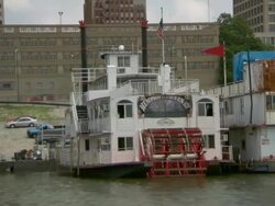 MS PAN Steamboat docking on small harbor / Memphis, Tennessee, United States Stock Footage