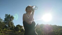 Athlete girl drinking water Stock Footage