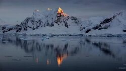 Sunrise in Antarctica, orange glaciers Stock Footage
