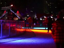 Ice Rink at Christmas Market Stock Footage