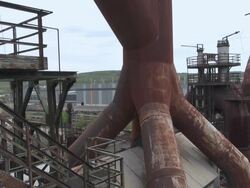 MS PAN Shot of old steel mill at world heritage site Volklinger Hutte / Volklingen, Saarland, Germany Stock Footage