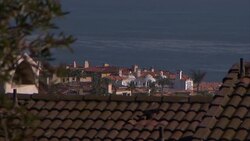 Tiles cover the roofs of Spanish-style homes on the Los Angeles coast. Stock Footage