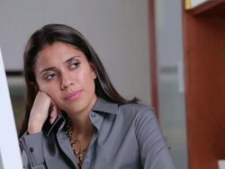 MS Young woman sitting thoughtfully at computer in office / Richmond, Virginia, United States Stock Footage