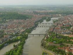 WS AERIAL View over city skyline / Prague, Czech Republic Stock Footage
