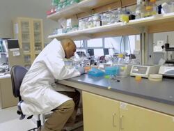 MS POV Male Lab sitting at Technician Cancer research  Healthcare medicine Industry DNA sequencing  Laboratory / Vancouver, BC, Canada    Stock Footage