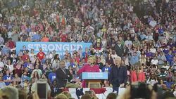 Hillary Clinton speaks during her first campaign stop after the Democratic Nomination in Philadelphia, Pennsylvania. Stock Footage