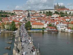 Charles Bridge, Prague Castle and St. Vitus's Cathedral, Prague Stock Footage