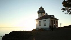 A scene from Lime Kiln State Park on San Juan Island at sunset. Stock Footage