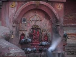 Pigeons settle on a Hindu shrine Stock Footage