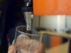 rear view : fill orange juice Stock Footage