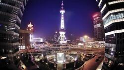 Shanghai Skyscrapers at Night Stock Footage