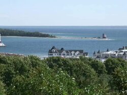 Two lighthouses at Mackinac island - HD 1080/60i Stock Footage