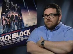 INTERVIEW: Nick Frost on working with the kids/youths on set, being the oldest person on set, how they reacted to being on set at the Attack the Block Interviews at London England. (Footage by WireImage Video/GettyImages) Stock Footage