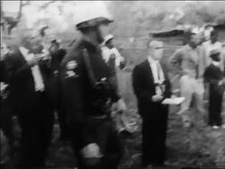 B/W 1963 policemen in helmets at civil rights demonstration / Alabama / newsreel Stock Footage