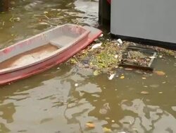 Water pollution and boat Stock Footage