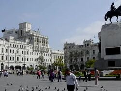 MS People walking in front of san martin square / Lima, Peru Stock Footage