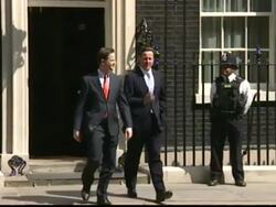 David Cameron & Nick Clegg depart Number 10 News Clip