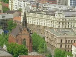 WS AERIAL View of church and buildings / Brno, Brno City District, Czech Republic Stock Footage