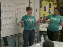 ATMOSPHERE: students learning at American Heart Association Teaching Gardens Planting in Harlem Stock Footage