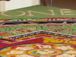 MS TU View of  finishing touches to  Buddhist mandala  / Kathmandu, Central, Nepal Stock Footage
