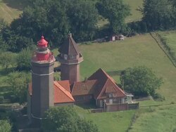 WS AERIAL  ZI View of light house / Grube, Schleswig-Holstein, Germany Stock Footage