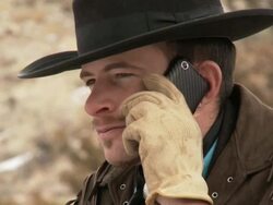 CU Cowboy talking on a cell phone / Shell, Wyoming, United States Stock Footage