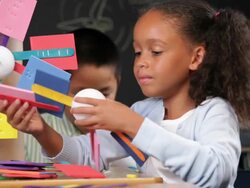 R/F Multi Ethnic Group of School Children Making Model Windmills / Richmond, Virgnia, USA Stock Footage