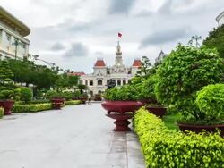 MS T/L TU Shot of Ho Chi Minh City Hall with small trees and statue / Ho Chi Minh City, Southeastern, Vietnam Stock Footage