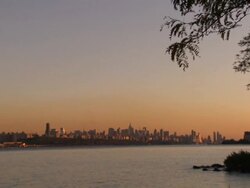 Golden light hovers over a water treatment facility in New York City. Stock Footage
