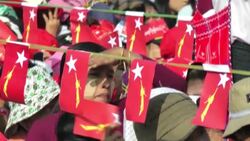 Opposition leader Aung San Suu Kyi addresses an NLD rally calling for constitution change News Clip
