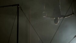 HD Super Slow-Mo: Gymnast Performing On Still Rings Stock Footage