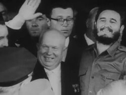 Fidel Castro and Premiere Nikita Khrushchev flaunt friendship Stock Footage