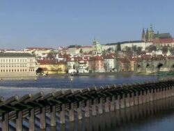 MS View of prauge city near vltava river / Prague, Hlavni mesto Praha, Czech Republic Stock Footage