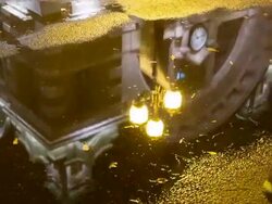 MS T/L POV Shot of Water reflected feature of The old Seoul station (Historic Site 284) / Seoul, South Korea Stock Footage