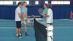 DS LS Tennis Players Talking After A Match Stock Footage