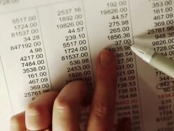 Desk, checking Numbers   DE MO RS Stock Footage