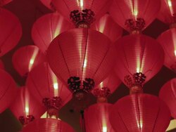CU Chinese lanterns swaying gently Stock Footage