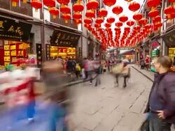 HD Time-lapse: Pedestrian Crowd at Ciqikou Ancient Park Chongqing, China Stock Footage