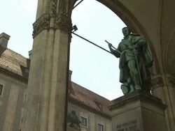 Odeonsplatz, architecture, roof, sculpture of man, sunny Stock Footage
