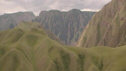 View of rainbow mountains in Zhangye Danxia Landform, China Stock Footage