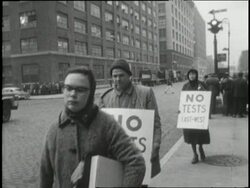Protesters participate in a demonstration in favor of nuclear disarmament. News Clip
