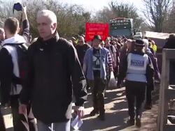 Fracking Protesters Walking Down Country Lane News Clip