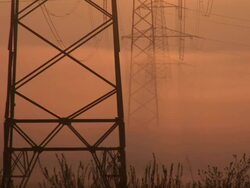 HD: Electric pylons at sunrise Stock Footage