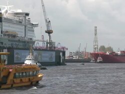 WS View of river Elbe and Blohm and Voss ship yard / Hamburg, Hamburg, Germany Stock Footage