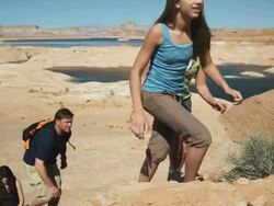 family hiking in the desert Stock Footage