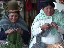 Women knitting, Bolivia, La Paz Stock Footage