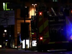 Fire Truck at night, City of London, lights blinking (HD) Stock Footage