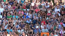 Group of people at Berlin's Mauerpark Stock Footage