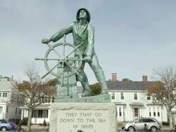 Lost Fisherman Stautue Gloucester mA tight Stock Footage
